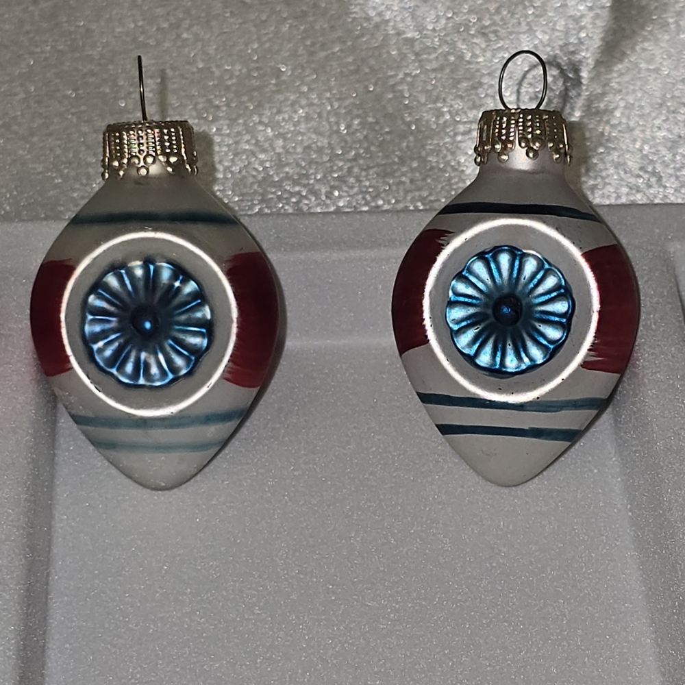 Vtg Indent Reflector Mercury Glass Christmas Ornament Teardrop 2-1/4" Blue Cente